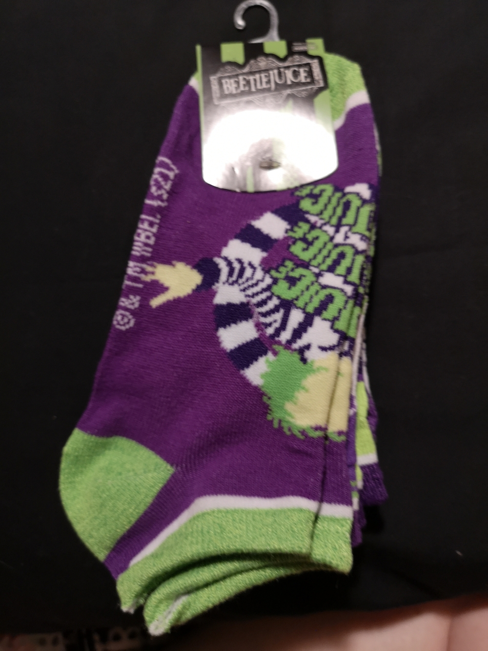 Beetlejuice Purple and Green Crew Socks
